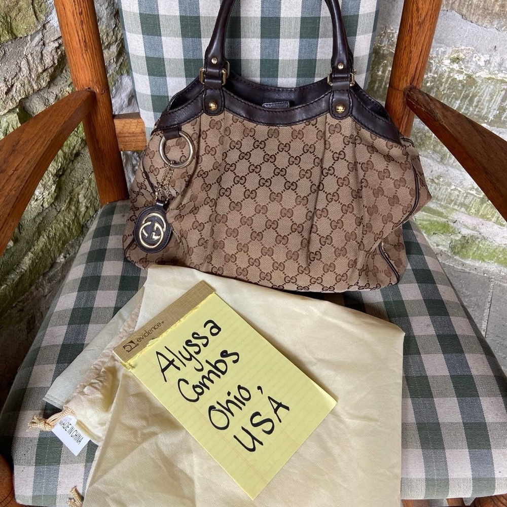 Gucci Sukey GG Canvas Shoulder Bag with Dark Brown Leather Trim
